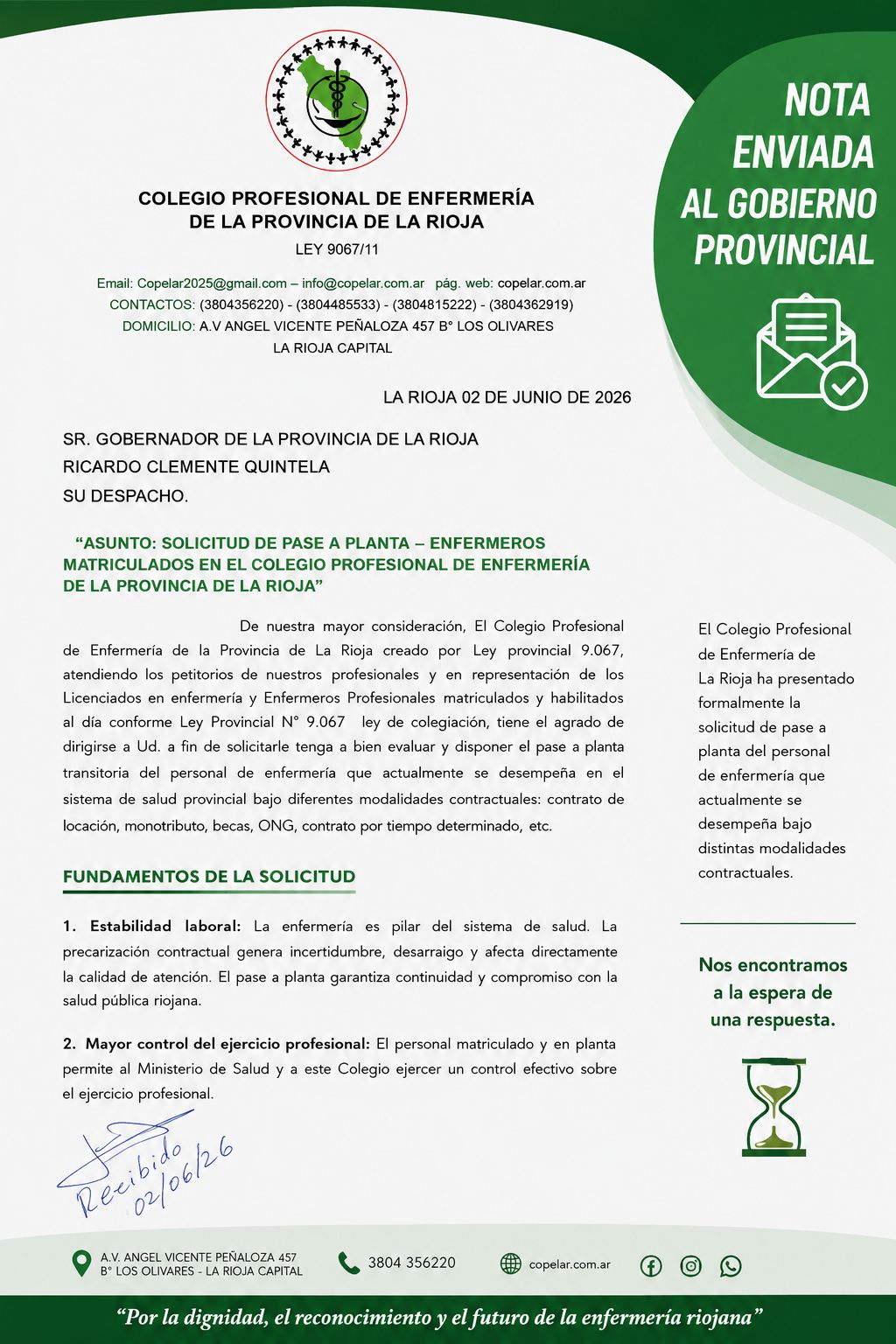 Nota presentada al Gobierno de La Rioja